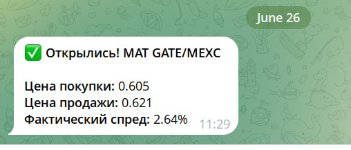Пример отработки сделки.