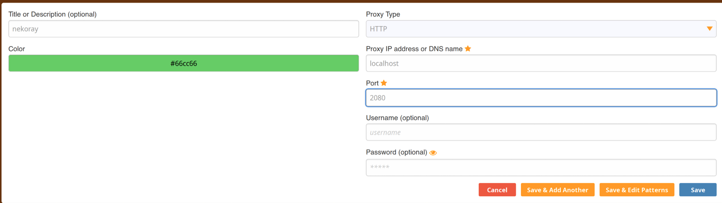 Сохранение прокси в FoxyProxy.